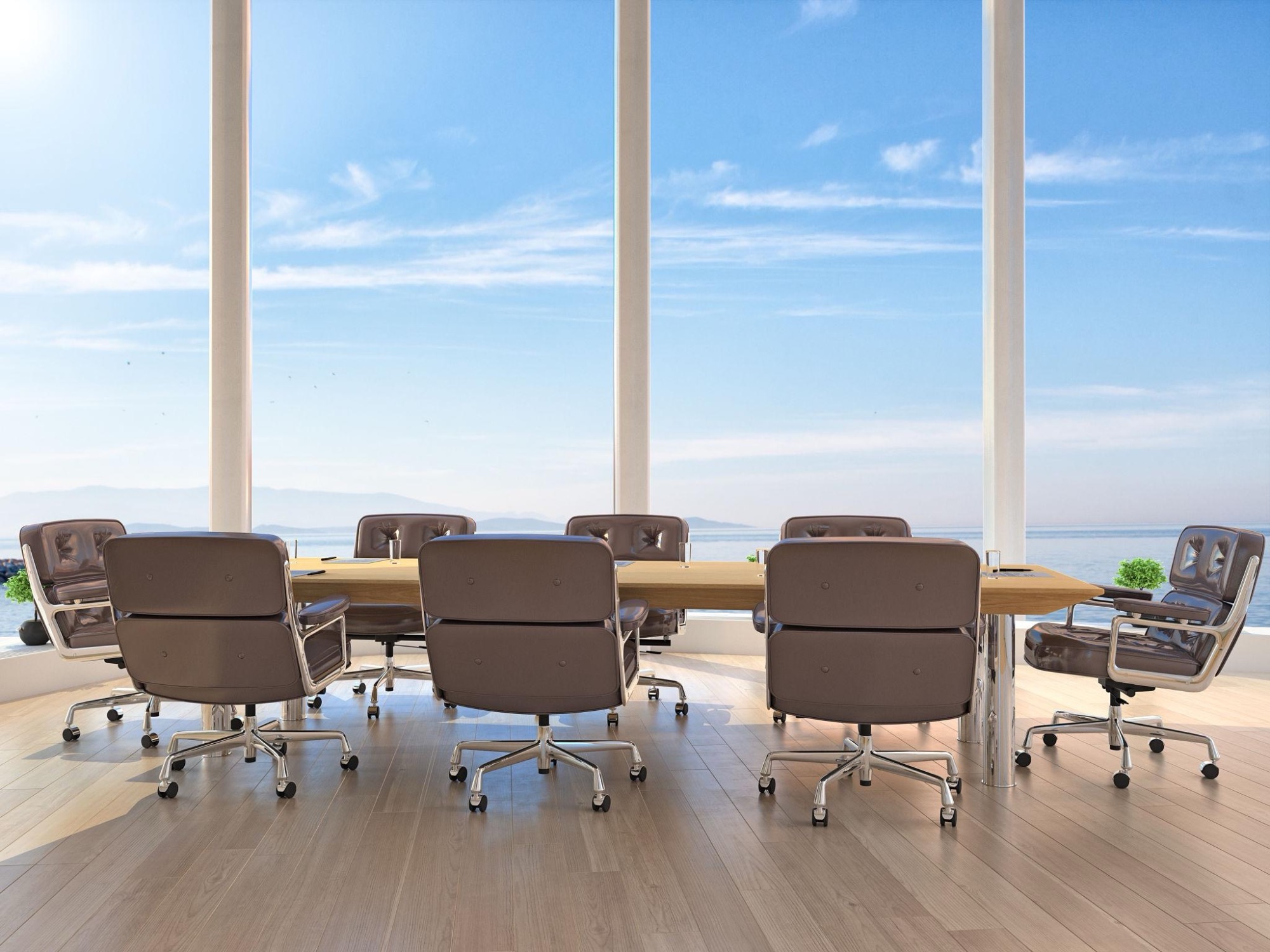 Salle de réunion d'affaires avec vue sur la Méditerranée